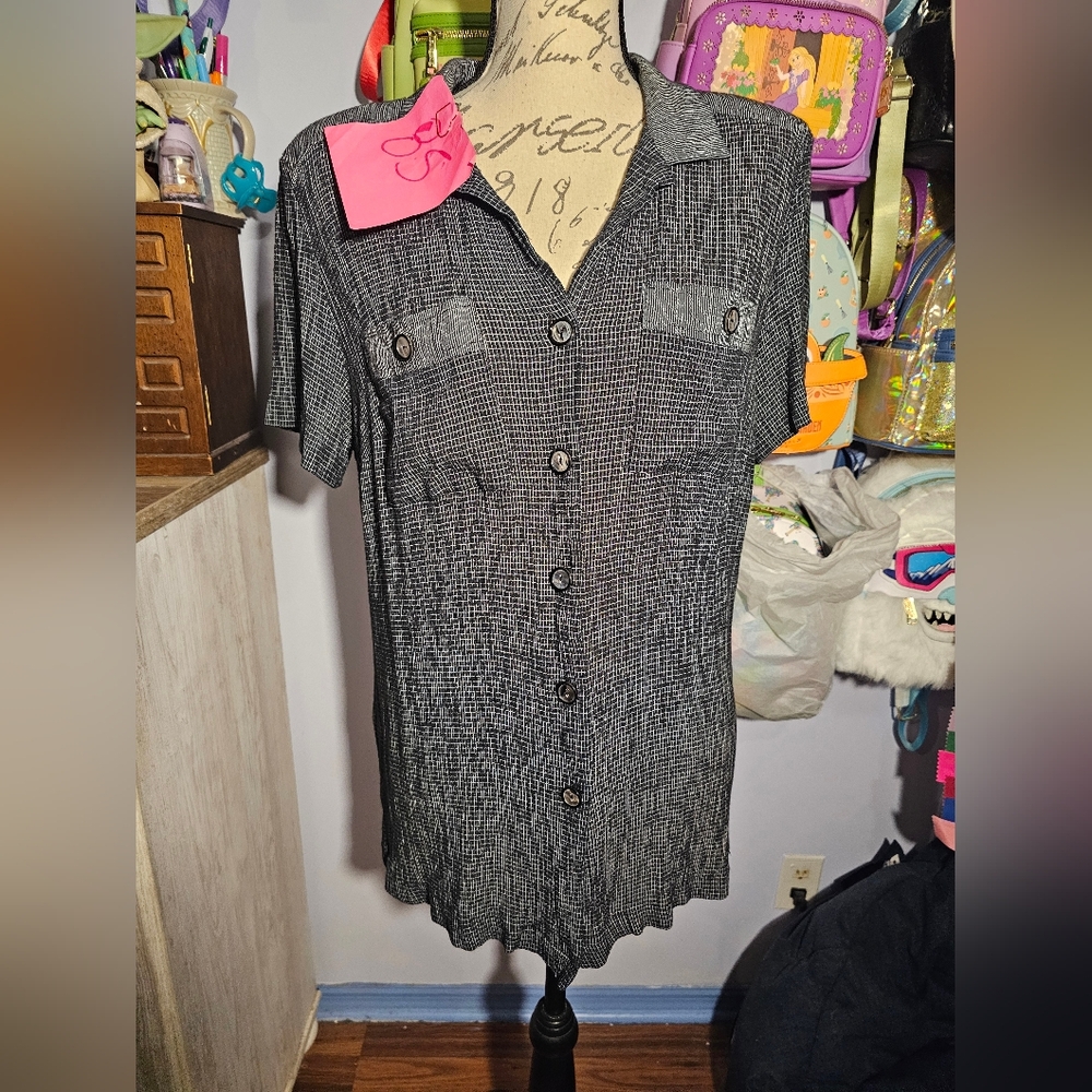 John Phillips Vintage Button Down Petite Top Size 18 Petite Gray Textured